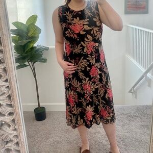 Vintage Floral Flower Hipster Hippie Artsy Boho Chic Picnic Party Midi Hip Dress